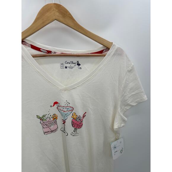 Coral Bay Off White Margarita V-Neck Tee T-Shirt Women's Size Large L NWT - Picture 3 of 8